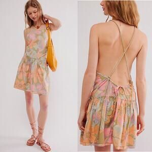 NEW Free People Deserted Island Mini Dress Floral Open Back Small Romantic Femme